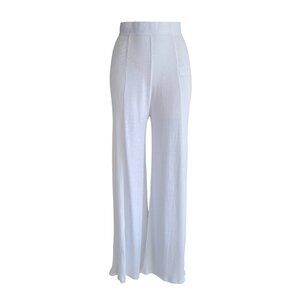 Jazmin Chebar Beachy Cotton/ Linen Knit Ultra Flare Lounging Pants White Size M